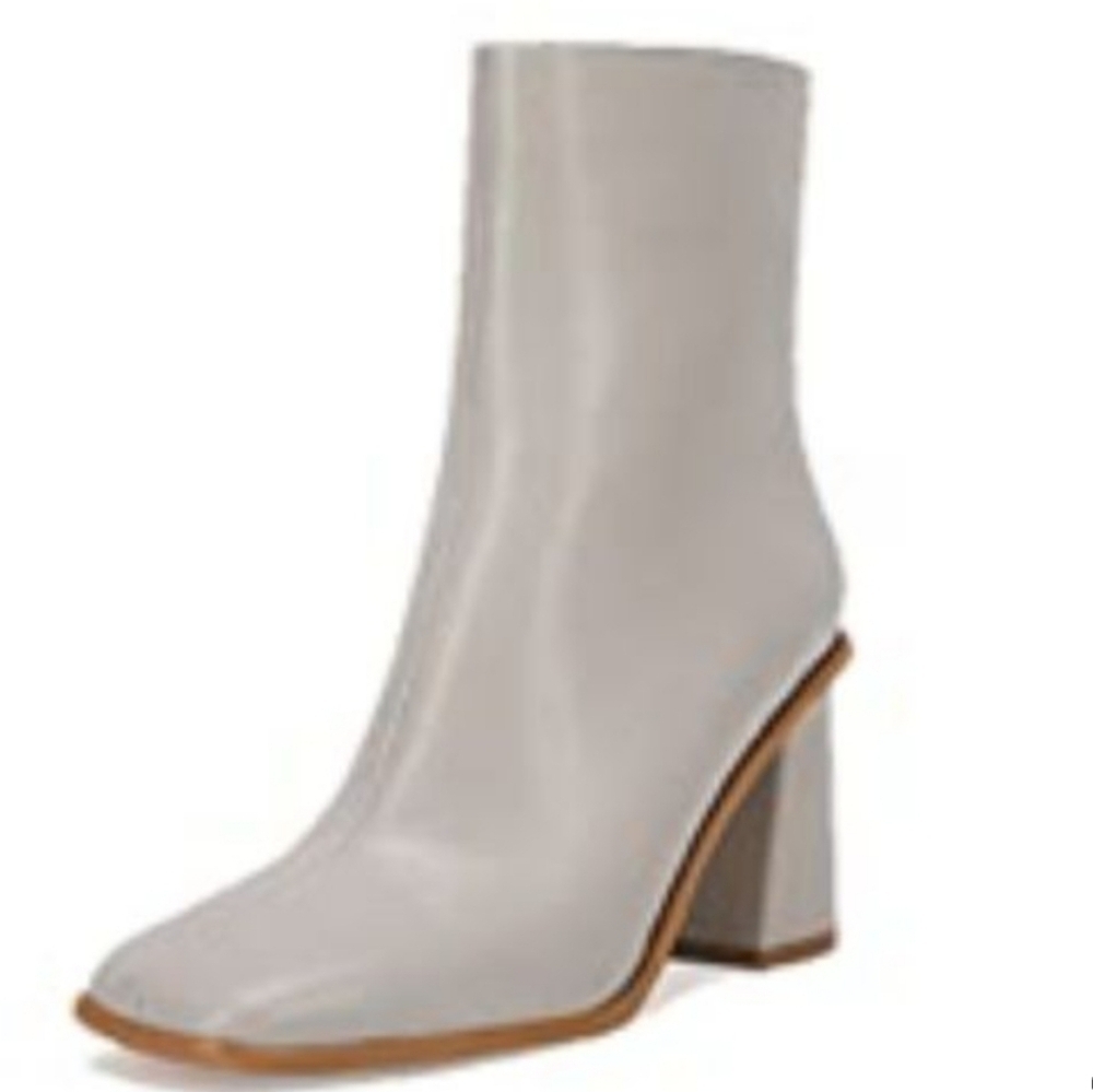 Coutgo Grey Square Toe Chunky Heeled Boots Size 5